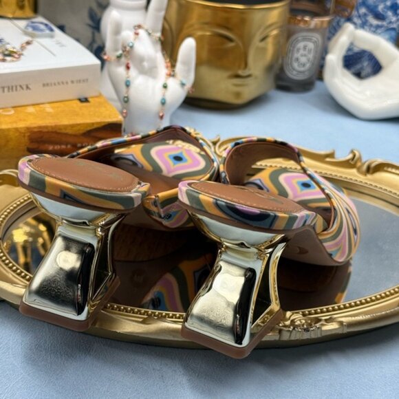 🆕 GIANNI BINI 🧿 NWOB Vibe-Check Retro Print Satin Sculpted Sandals, Sz 8 M - Picture 14 of 15